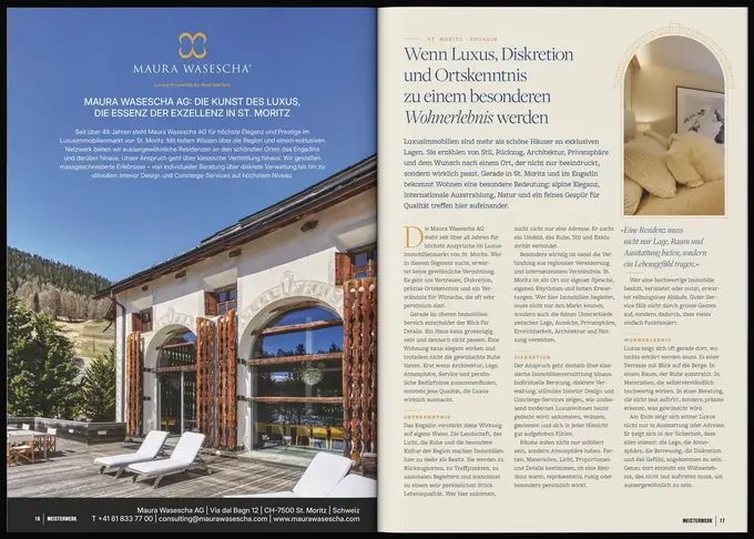 Firmenporträt im Magazin MEISTERWERK für Maura Wasescha AG, 2 Seiten