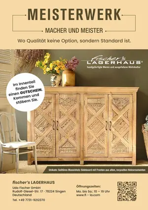 MEISTERWERK-Titelseite für fischer’s Lagerhaus